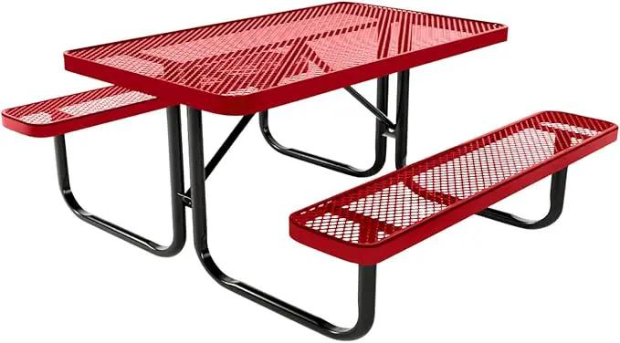 Coated Outdoor Furniture Heavy-Duty Portable Outdoor Kids Table, Expanded Metal Kids Picnic Table, Commercial-Grade Picnic Table, Made in America (4ft Rectangular, Childrens, Textured Red) by GreenHaven Gardens