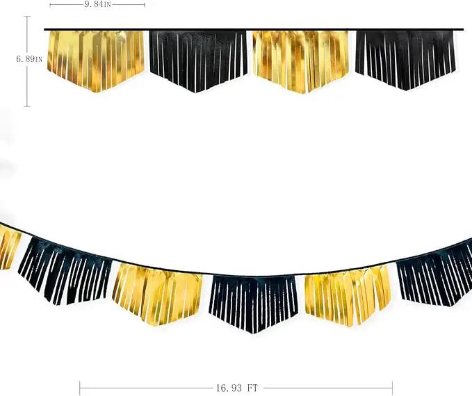 Black and Gold Tassel Banner Double Sided Metallic Fabric Pennant Bunting Flag Garland for Graduation Anniversary Bachelorette Birthday Engagement Wedding Bridal Shower Hen Party Decorations Supplies by GreenHaven Gardens