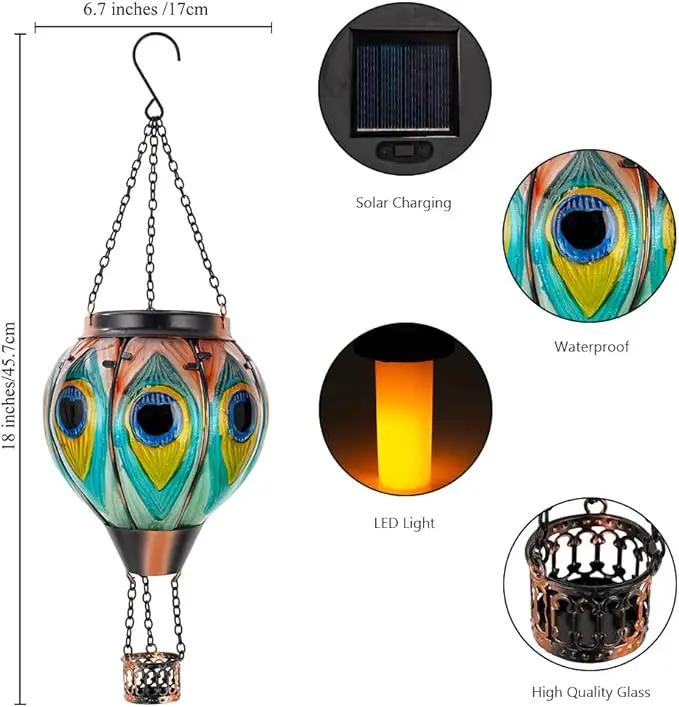 Starsoul 2 PC Peacock Hot Air Balloon Solar Lantern with Flame Glass Outdoor Hanging Hot Air Balloon Solar Light Waterproof Garden Patio Yard Party Decorations by GreenHaven Gardens