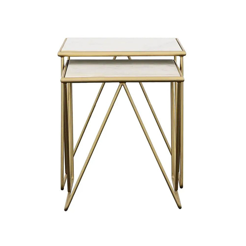 Bette 2-piece Marble Top Nesting Table Set White and Gold by Unique Piece Furniture