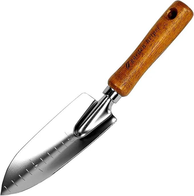 Japanese Garden Trowel Heavy Duty Japanese Steel with Wood Handle, Garden Transplanter Tool for Digging, Scooping, Transplanting, Made in Japan, Small Silver by GreenHaven Gardens