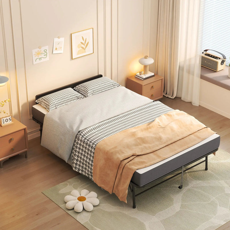 Twin Extra Long Folding Bed With Adjustable Headboard, Cot With Memory Foam Mattress - Black by Unique Piece Furniture