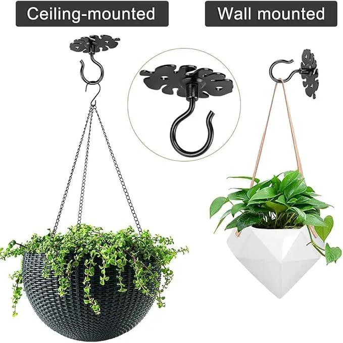 Dolibest Wall Mount Ceiling Hooks,Plant Hooks for Ceiling Metal Plant Bracket Iron Wall Mount Lanterns Hangers Hooks for Hanging Plants Lights, Outdoor Wire, Fairy Lights, Wind Chimes, Black(2PCS) by GreenHaven Gardens
