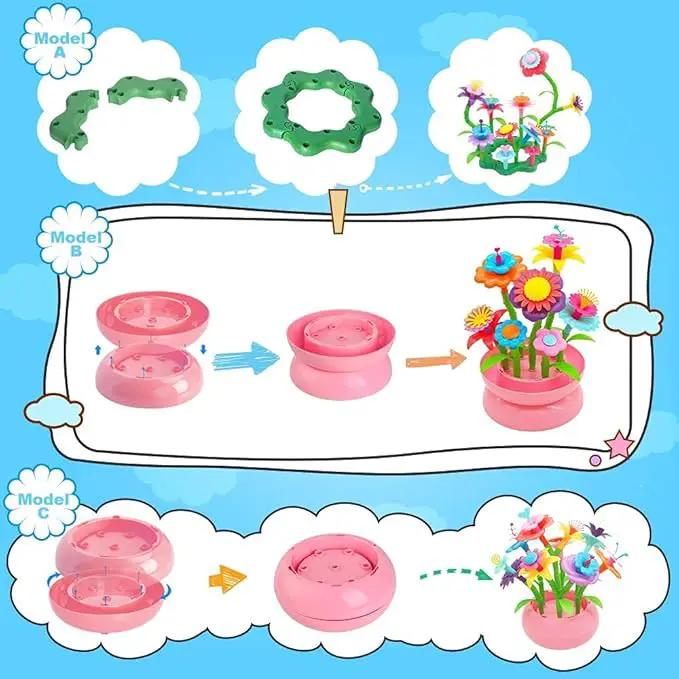 BEMITON Flower Building Toy Set for Girls, Best Birthday Gifts for 3 4 5 6 7 Year Old Kids, Arts and Crafts Kit for Toddlers, STEM Activities and Gardening Pretend Playset, 148 pcs by GreenHaven Gardens
