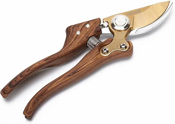 Garden Shears, Japanese Floral branch cutters, Snips for Gardening, Flower scissors Florist clippers, Hand Held Pruners for Gardening Heavy Duty, Pruning shears for garden (Wood grain) by GreenHaven Gardens