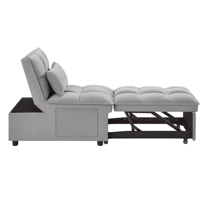 4 in 1 Multi-Function Single Sofa Bed with Storage Pockets Gray by HouseOfZazla