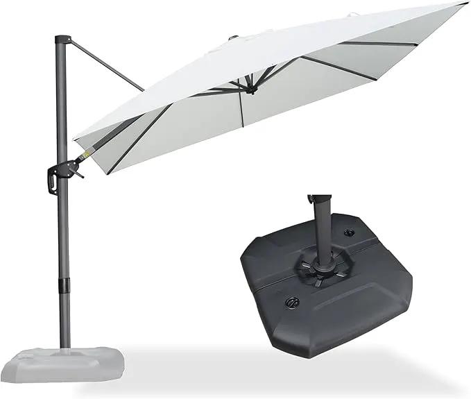 PURPLE LEAF 9 Feet Patio Umbrella with Base Outdoor Cantilever Square Umbrella Aluminum Offset Umbrella with 360-degree Rotation for Garden Deck Pool Patio White by GreenHaven Gardens