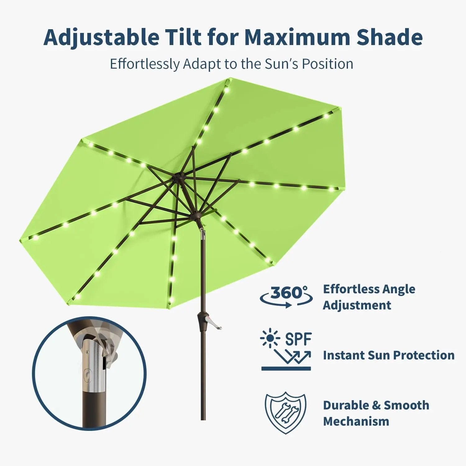 10FT Solar Umbrella 32 LED Lighted Patio Umbrella Table Market Umbrella w/Tilt and Crank, UV-Resistant Outdoor Umbrella for Pool, Garden, Deck, Apple Green by GreenHaven Gardens