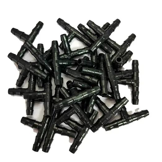 Barbed Connectors Drip Irrigation, 1/4" Universal Barbed Tee Fittings(100pcs 1/4" Tee Fittings) by GreenHaven Gardens