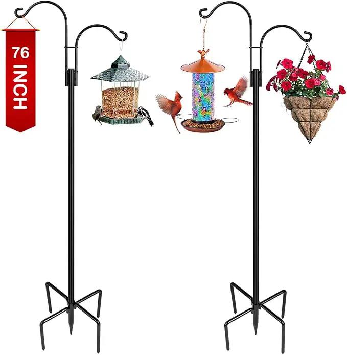 XDW-GIFTS Double Shepherds Hooks for Outdoor, 2-Pack Heavy Duty Garden Pole for Hanging Bird Feeder, Plant Baskets, Solar Light Lanterns, Garden Plant Hanger Stands with 5 Base Prongs by GreenHaven Gardens