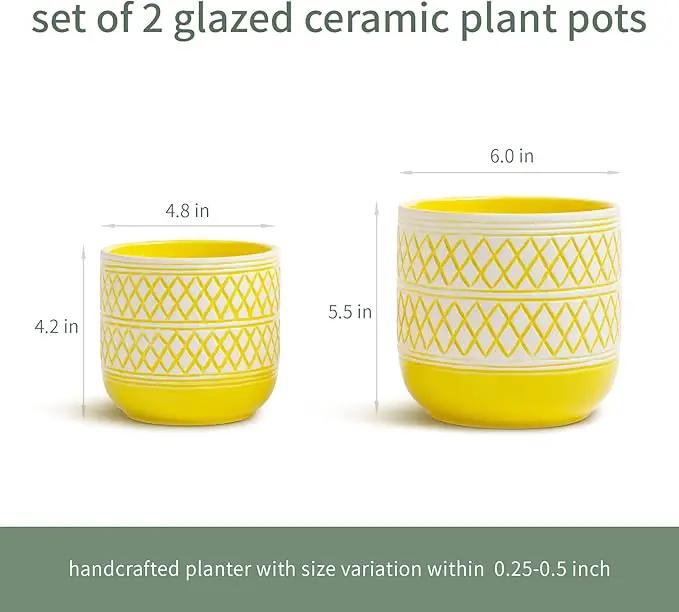 Ceramic Plant Pots, 6 + 4.7 inch Yellow Plant Pot, Flower Pots for Indoor Plants， Planter with Drainage Hole for Succulent Orchid Snake Plants Cactus by GreenHaven Gardens