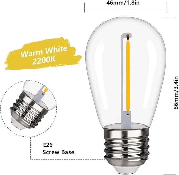 25 Pack S14 LED String Light Bulbs, 1W Shatterproof & Waterproof Outdoor Indoor Replacement Bulbs, E26 Base Edison LED Light Bulbs Warm White 2200K. (S14 25Pack) by GreenHaven Gardens