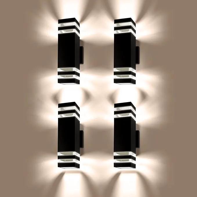 4 Pack LED Up Down Porch Wall Light, Modern Dusk to Dawn Outdoor Lighting, Aluminum IP65 Waterproof Exterior Light Fixture, Square Wall Light Sconce for Patio House by GreenHaven Gardens