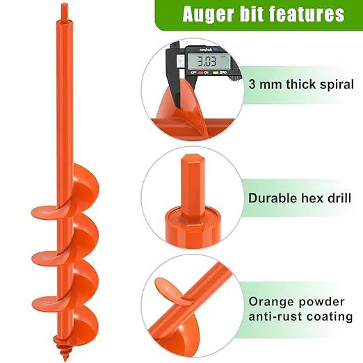 Auger Drill Bit for Planting 4 x 24'', Threaded Garden Auger Post Hole Digger, Spiral Drill Earth Dirt Soil Augers for Bulb, Tulip, Tree, Fence Post and Umbrella Holes, Fits in 3/8” Drill Chuck by GreenHaven Gardens