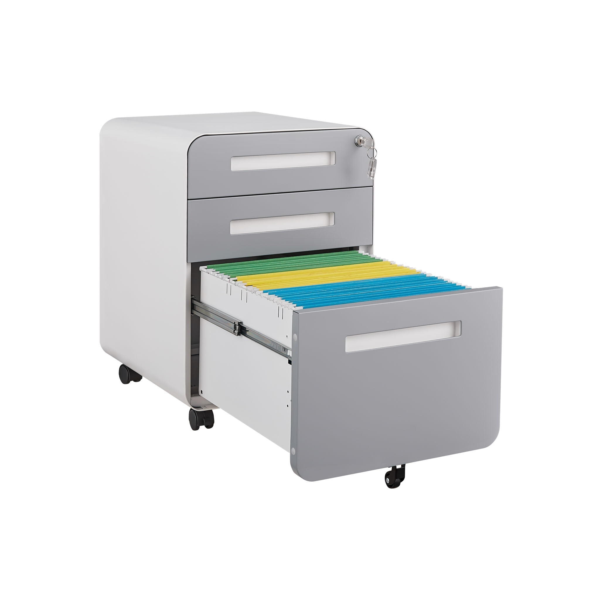 3 Drawer Mobile File Cabinet Under Desk Office, Simple Style Versatile Storage Cabinet For Legal / Letter / A4 Files, 5 Wheel Design Anti-Tilting Cold Rolled Steel Waterproof Moisture-Proof by Unique Piece Furniture