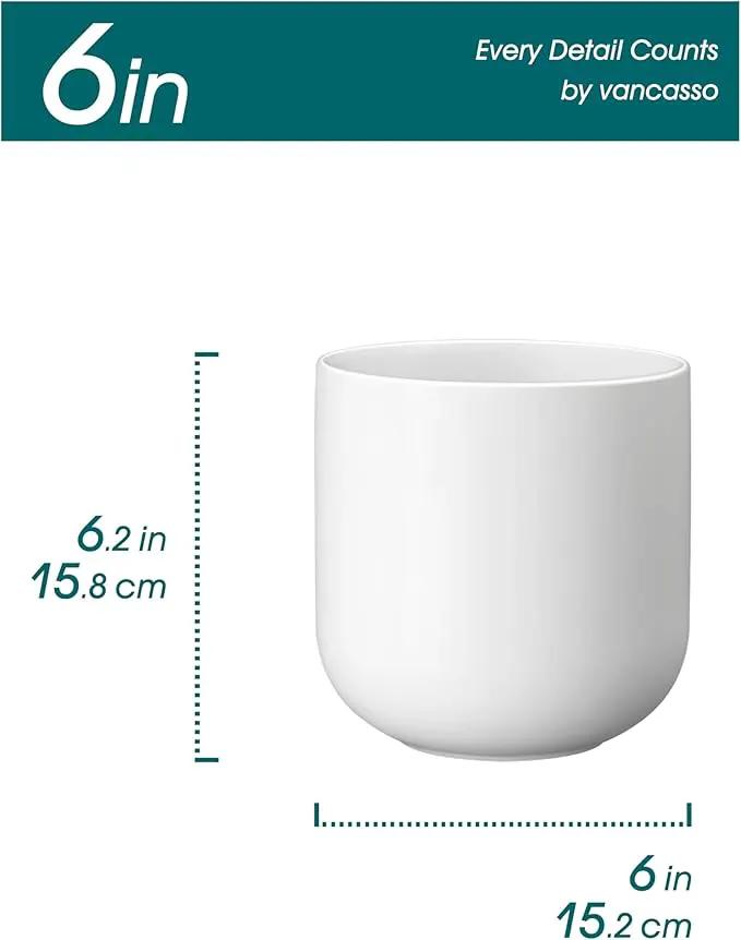 vancasso 6 Inch Ceramic Plant Pots, Planters with Drainage Hole, Flower Pots Planters Pots for Indoor Plants, Modern Indoor Decorative Garden Pot, Home Decor, White by GreenHaven Gardens