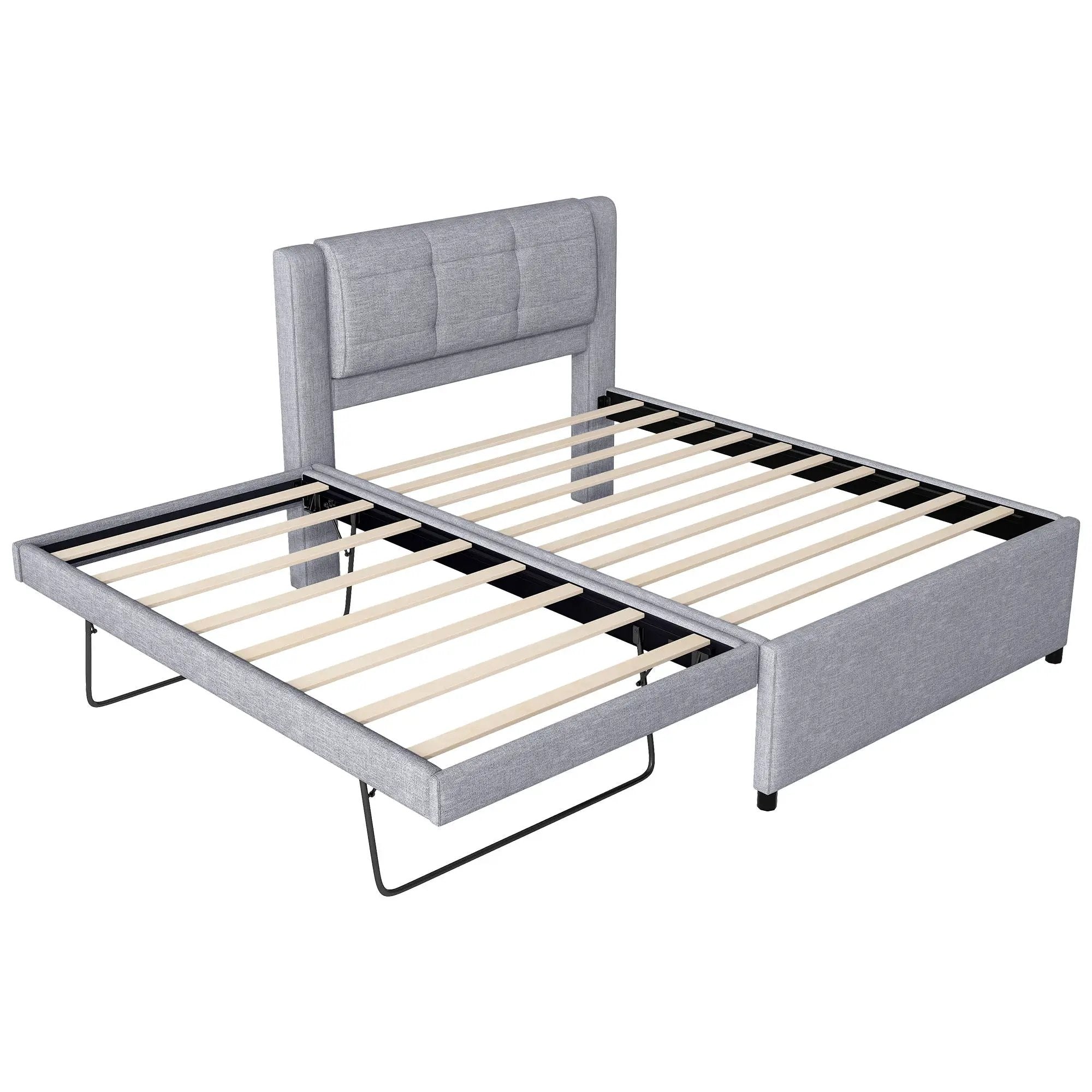 Upholstery Platform Bed With Trundle, Trundle Can Be Flat Or Erected by HouseOfZazla