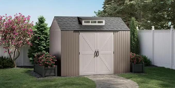 Rubbermaid Extra Large Resin Outdoor Storage Shed With Floor (7 x 10.5 Ft.) Weather Resistant Brown Organization for Home/Lawn Mower/Backyard Equipment/Bike Storage/Pool Supplies by GreenHaven Gardens