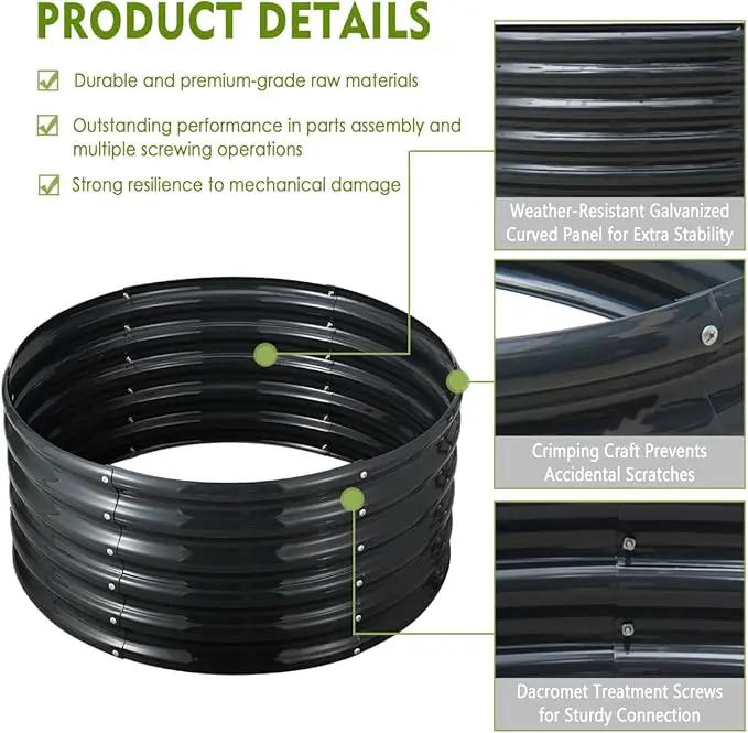 FORTUNO High Round Galvanized Raised Garden Bed Kit Box Dia 3 x H 1.5Ft (2 Pack) Metal Outdoor Flower Bed Steel Patio Ground Planter for Planting Vegetables and Herb, Dark Grey by GreenHaven Gardens