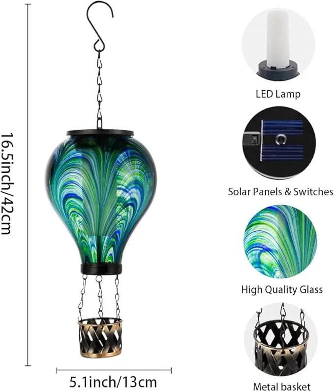 Starsoul Hot Air Balloon Solar Lantern Flickering Flame Light Tie-Dye Style Glass Solar Powered Hot Air Balloon Lamp Hanging Outdoor Lantern Waterproof Decor for Patio, Garden, Porch by GreenHaven Gardens