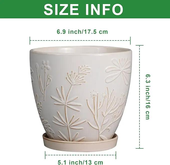 6 Inch Ceramic Plant Pot for Indoor Plants Outdoor Round Planter Flower Pot with Drainage Hole and Saucer for Home Garden Office Decor White by GreenHaven Gardens