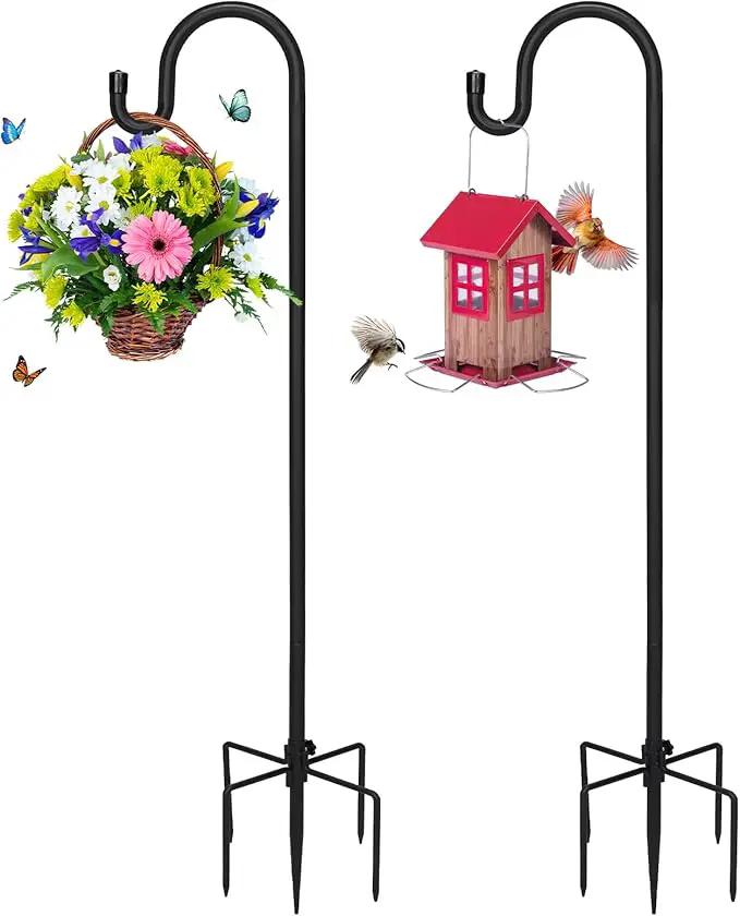 Kingsyard 2 Pack Adjustable Shepherd Hooks for Outdoor - 60 INCH Heavy Duty Bird Feeder Pole with 5 Prong Base, Hummingbird Feeder Stand, Garden Plant Baskets, Weddings Decor, Solar Light Lanterns by GreenHaven Gardens