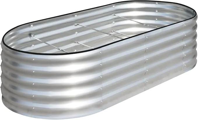 SnugNiture Galvanized Raised Garden Bed, 8x4x1.5ft Oval Metal Planter Box for Planting Outdoor Plants Vegetables by GreenHaven Gardens