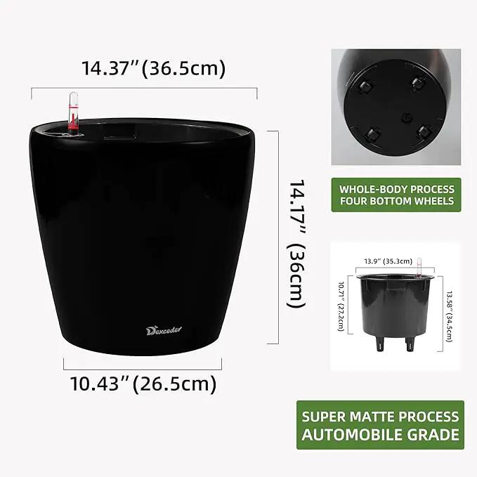 Dexceder 15x14 Self Watering Planter with Wheels Indoor Outdoor, Inner Pot Design, Thickened Large Floor Standing Flower Plant Pot with Water Level Indicator (Black Matte) by GreenHaven Gardens