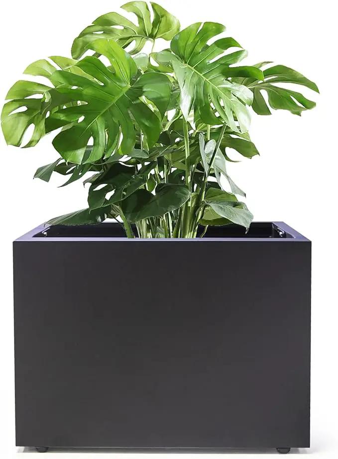 Metal Planter Box Rectangular Block-No Installation Required Galvanized Steel Long Box Planter Modern Outdoor Planters All-Weather Use with Drainage Holes for Patio/Porch,16 ×12×12IN by GreenHaven Gardens