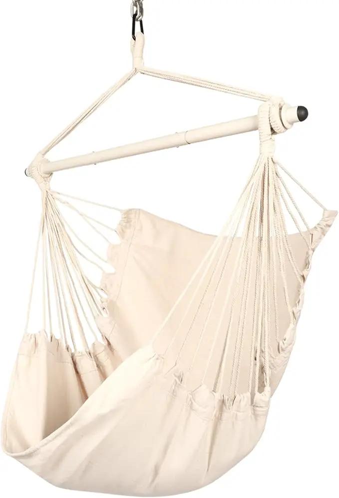 Highwild Hanging Rope Hammock Chair Swing Seat for Any Indoor or Outdoor Spaces - 500 lbs Weight Capacity (Beige) by GreenHaven Gardens