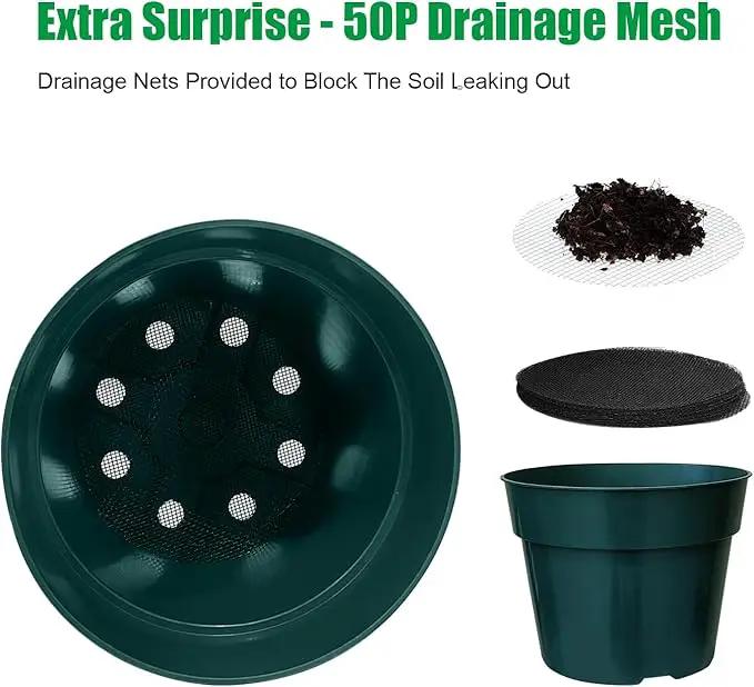 50 Pack 6 Inch Nursery Pots, Planting Grow Plastic Flower Pots, Thick Planters with Drainage Holes for Outdoor/Indoor Plants Succulent Herb (Green) by GreenHaven Gardens