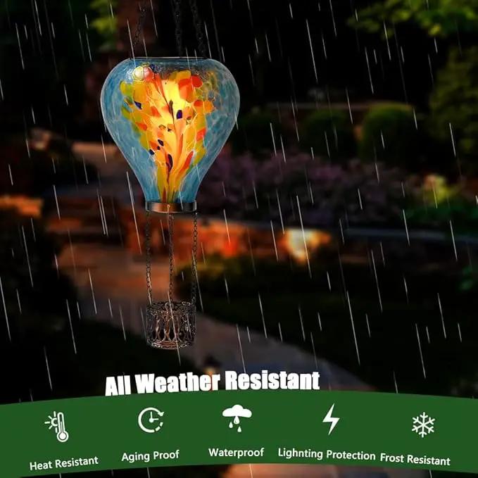 Hot Air Balloon Solar Lantern - Stained Glass Lantern with Simulated Flickering Flame, Outdoor Hanging Yard Light Waterproof IP65 & Weather Resistant for Garden Patio Lawn Porch Decor Gfit by GreenHaven Gardens