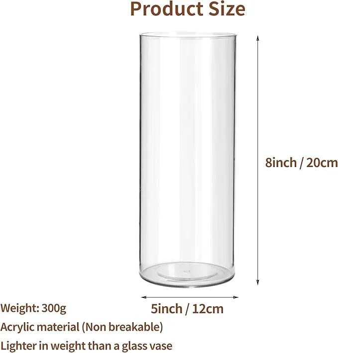 Clear Flower Vase, Non-breakable Vases, 5" W x 8" H, Acrylic Vase, Aesthetic Room Decor Cylindrical Modern Flower Vases for Table Centerpiece, Home Decor, Women Floral Arrangement Gift by GreenHaven Gardens