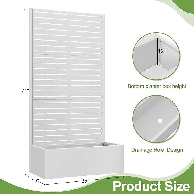 Trellis for Climbing Plants Outdoor，Mental Garden Bed with Drainage Holes Outdoor Privacy Screen Design Tall planters for herb Flower Vegetables 73"x35"x16", White-Louvered by GreenHaven Gardens