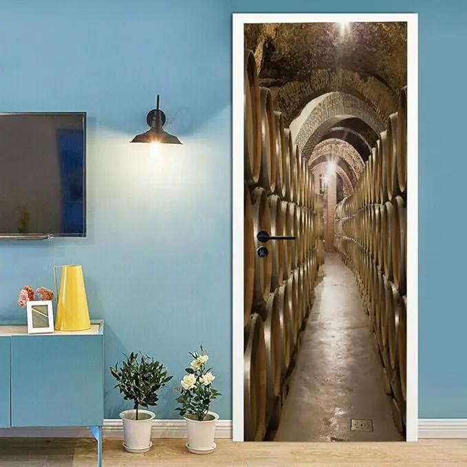 3D Door Stickers Murals - Peel & Stick Wine Cellar Theme - Removable PVC Waterproof Door Poster, 33.9" x 78.7" for Bedroom & Living Room by GreenHaven Gardens