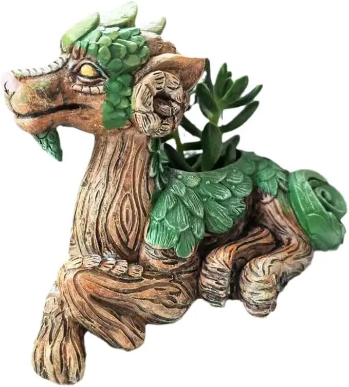 Funny Dragon Planter, Resin Animal Planter, Dragon Statue Outdoor, Dragon Figurines, Unique Succulent Pots with Drainage Hole, Dragon Yard Decor for Outside Lawn Patio Patio Yard Ornament Gifts (B) by GreenHaven Gardens