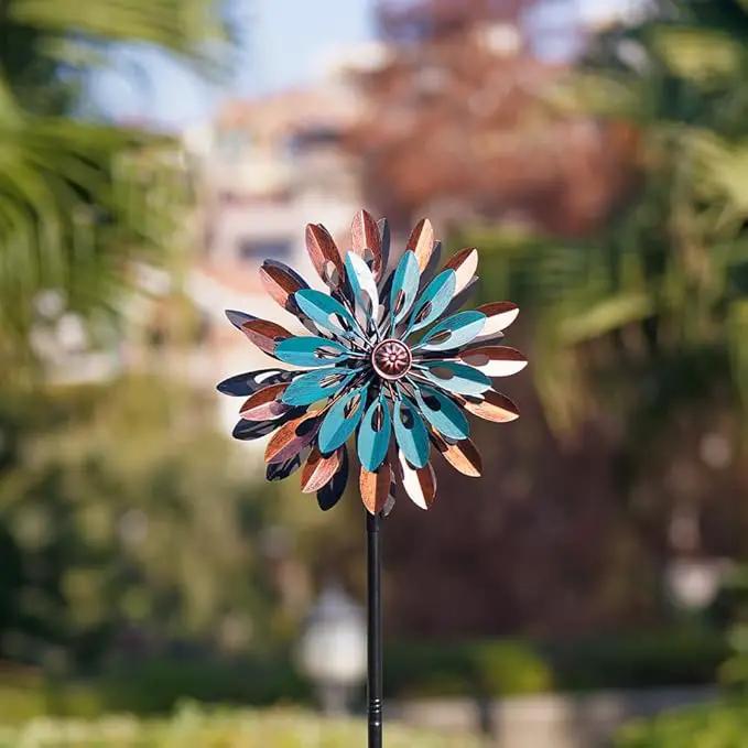 VEWOGARDEN 360° Outdoor Metal Wind Spinners Kinetic Wind Sculptures & Spinners for Yard Garden Lawn Patio Decorations, Blue & Bronze by GreenHaven Gardens