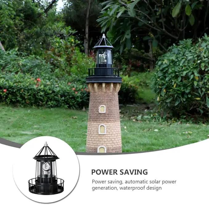 Cabilock LED Rotating Lighthouse Solar Beacon Tower Lamp Water Resistant Lighthouse Light Ornament for Garden Yard Outdoor Decor by GreenHaven Gardens
