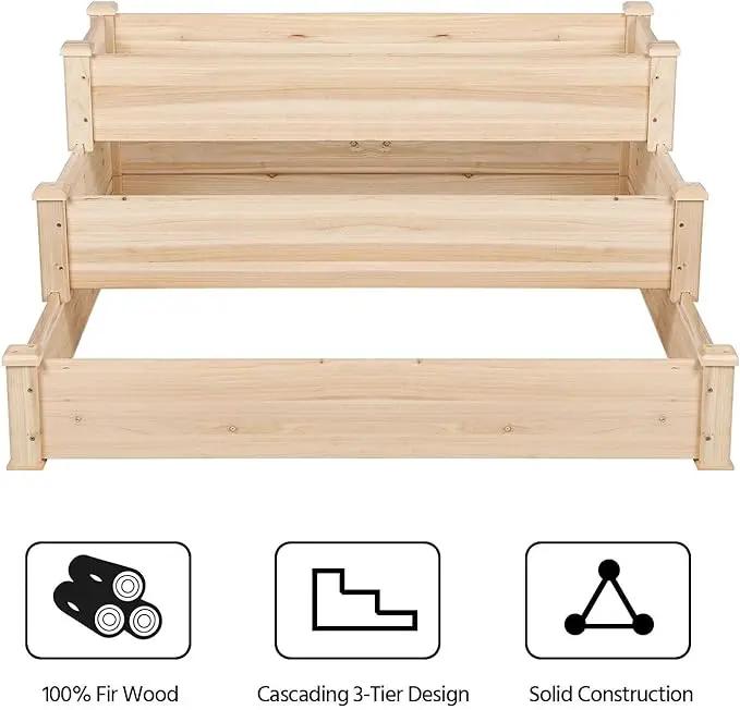 Yaheetech 3 Tier 47 x 47 x 22in Raised Garden Bed Horticulture Outdoor Elevated Flower Box Tiered Garden Bed Wooden Vegetables Growing Planter for Backyard/Patio/Gardener by GreenHaven Gardens