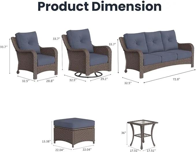 9 Pieces Outdoor Patio Furniture Sets with Rocking Swivel Chairs with 6-inch Thick Cushion and Side Table for Deck Lawn by GreenHaven Gardens