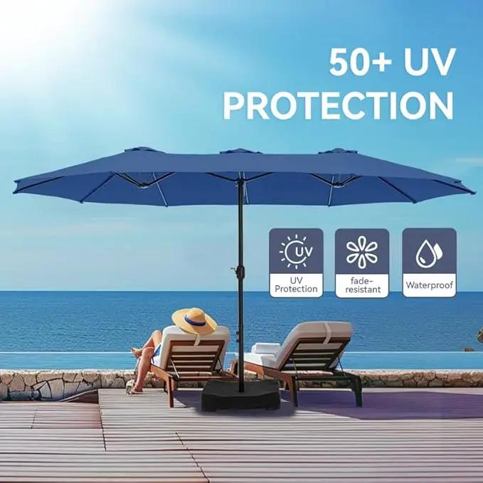 GREEN PARTY 15 ft Rectangle Patio Umbrella with Base Included, Double-Sided Table Umbrella with Crank, Large Outdoor Umbrellas for Patio Poolside Garden Backyard, Haze Blue by GreenHaven Gardens