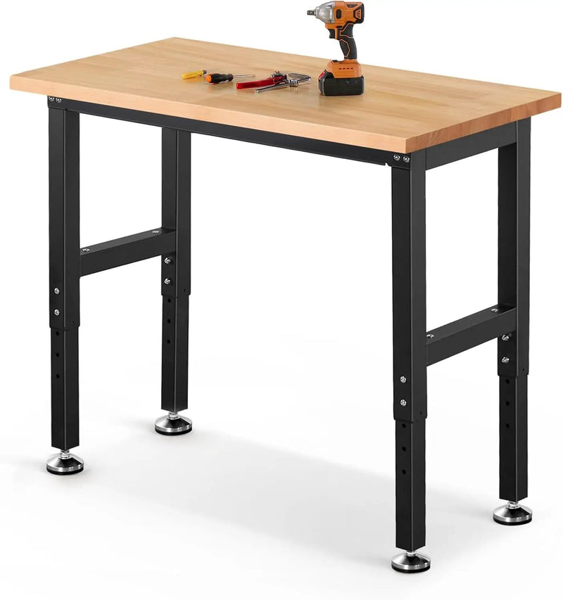 Work Bench 41 Inch Workbench for Garage Adjustable Height Heavy Duty Work Table Rubberwood Tabletop for Cutting Wood Shop Home Office Electronic Woodworking by GreenHaven Gardens