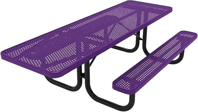 Coated Outdoor Furniture Heavy-Duty Portable ADA-Compliant Outdoor Picnic Table, Punched Steel Patio Dining Furniture Made in America (8ft Rectangular, One-Side Handicap, Purple) by GreenHaven Gardens