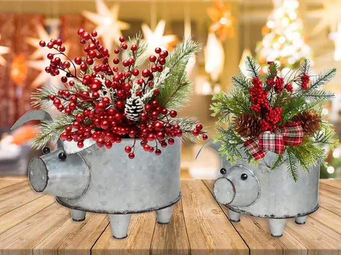 Galvanized Metal Pig Succulent Planter Farmhouse Pig Shaped Bowl Metal Pig Tray Rustic Decor Set of 2 by GreenHaven Gardens