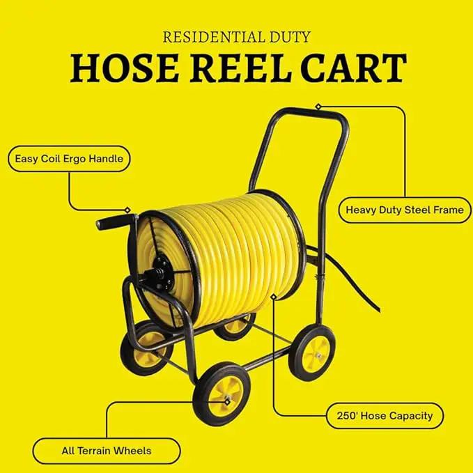 Garden Hose Reel Cart, Heavy Duty Steel Reel with Wheels, Garden Hose Holder for Outside, Backyard, or Lawn, Mobile Garden Cart Holds Up to 250 ft of 5/8’’ by GreenHaven Gardens