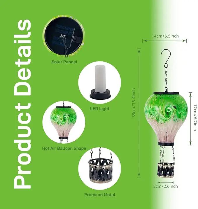 Solar Hot Air Balloon Lanterns with Flame Flickering Hanging Solar Lanterns Outdoor Waterproof LED Glass Garden Decorative Lights for Patio Yard Porch Tree,Mother Day Gift for Women(Green) by GreenHaven Gardens