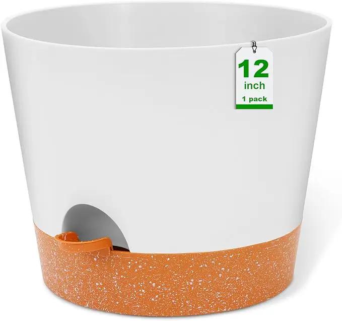 GARDIFE 12 inch Plant Pots, planters, Self Watering Pots, Large Plastic Flower pots with Deep Reservior and High Drainage Holes for Indoor Outdoor Plants and Flowers, White by GreenHaven Gardens