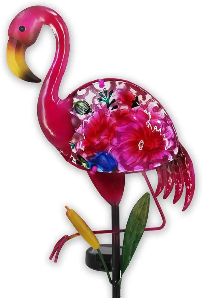 Solar Garden Lights, Glass & Metal Flamingo Solar Garden Decor Solar Pathway Lights Solar Garden Stakes Decorative Yard Art Yard Decor Waterproof for Patio Lawn Courtyard by GreenHaven Gardens