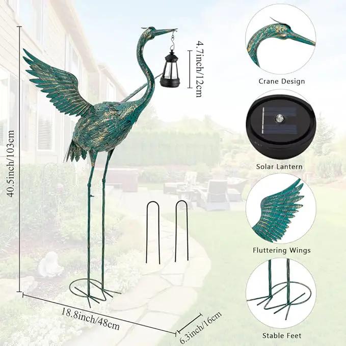 DREAMSOUL 40.5" Heron Garden Statues Large Metal Crane Outdoor Statues Standing Solar Bird Statue for Patio Pool Lawn Decoration by GreenHaven Gardens