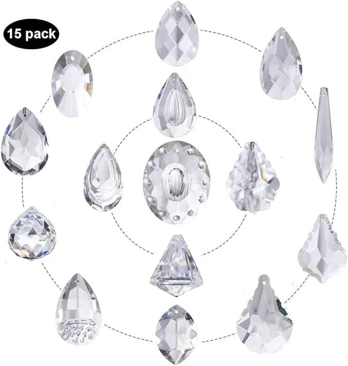 H&D 15pcs Clear Crystal Chandelier Lamp Lighting Drops Pendants Balls Prisms Hanging Glass Prisms Parts Suncatcher Home/House Decor by GreenHaven Gardens